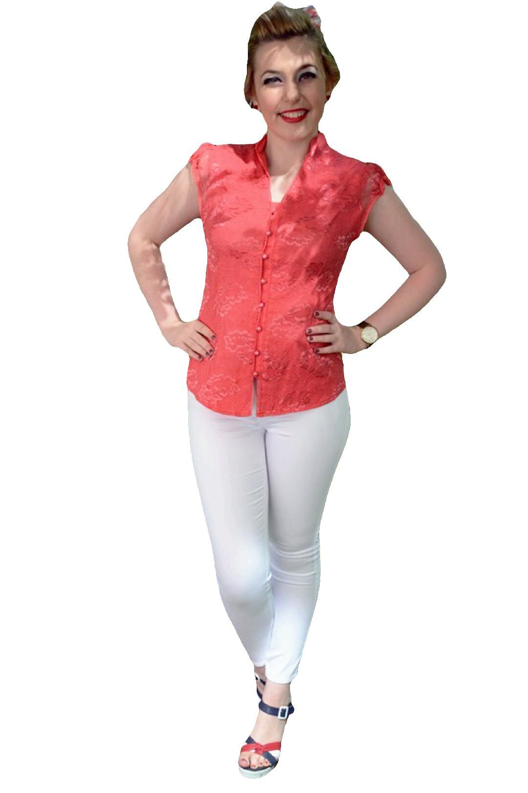 Camasa feminina cu nasturi tip margea, D&J Exclusive, Corai