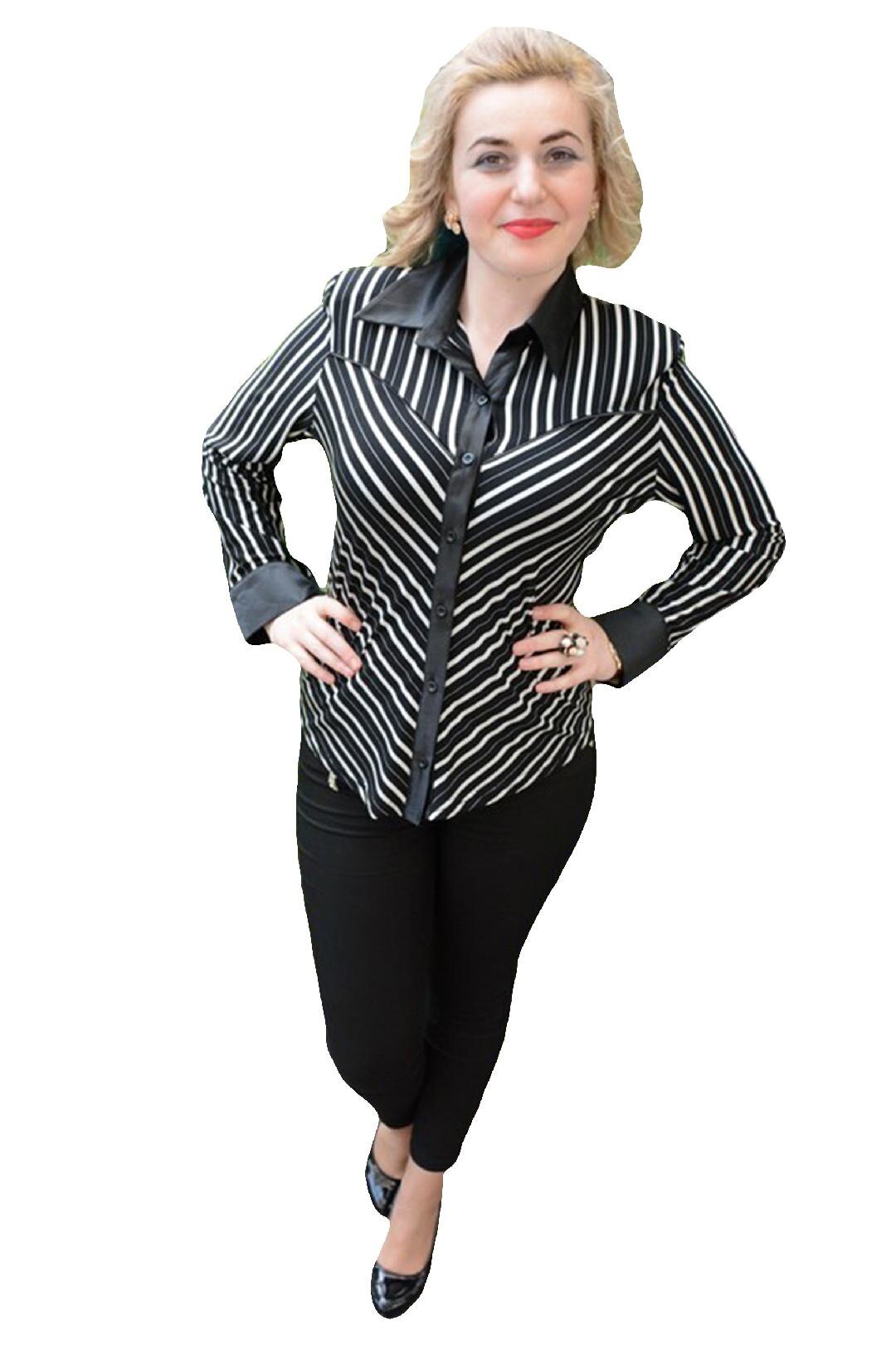 Camasa casual cu dungi simetrice, D&J Exclusive, Negru/Alb