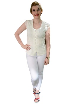 Camasa eleganta cu dantela, fara guler, D&J Exclusive, Bej Camasa eleganta cu dantela, fara guler, D&J Exclusive, Bej