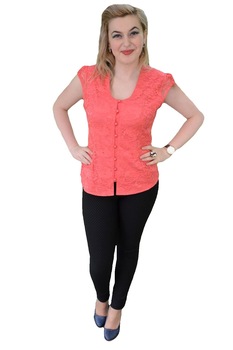 Camasa deosebita de vara cu dantela, D&J Exclusive, Corai Camasa deosebita de vara cu dantela, D&J Exclusive, Corai