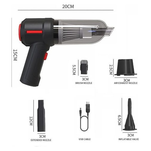 Suflanta/aspirator portabil 3-in-1 MO-k0509--260908-3327, 120 W, 9000 Pa, baterie 4000 mAh, pana la 30 min, incarcare USB, negru/rosu