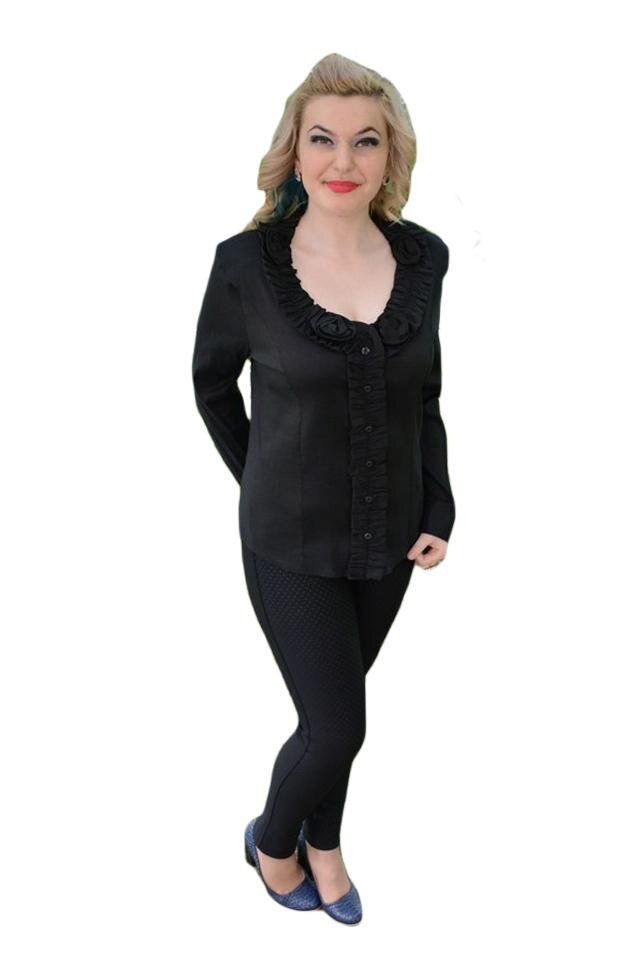 Camasa de ocazie cu design de fodre si flori, D&J Exclusive, Negru