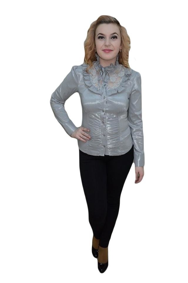 Camasa din material cu aspect de saten, D&J Exclusive, Gri