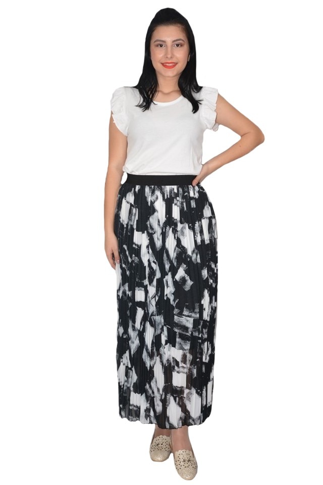 Fusta lejera de vara cu captuseala fina, D&J Exclusive, Alb-Negru