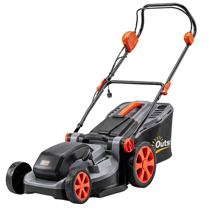 Електрическа косачка Outsunny 84H-719V90LG, 1800W, ширина на косене 40 см, мулчиране и кош за събиране 50 L, 6 нива 25–75 мм, регулируема дръжка, светлосив