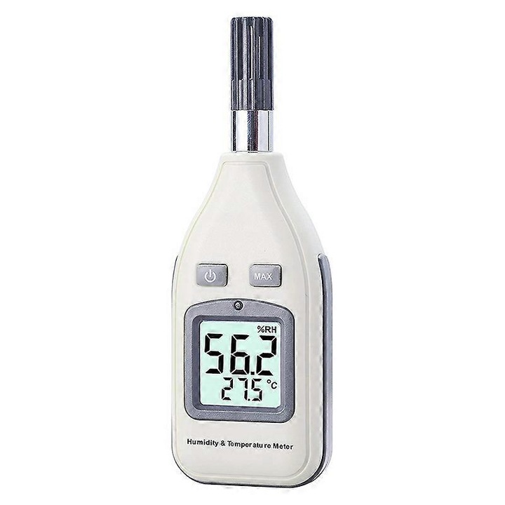 Цифров хигрометър и термометър FQ-K0276-20260908-2382, LCD с подсветка, измерване 0–100% RH, -30–70 °C, двоен дисплей, бял