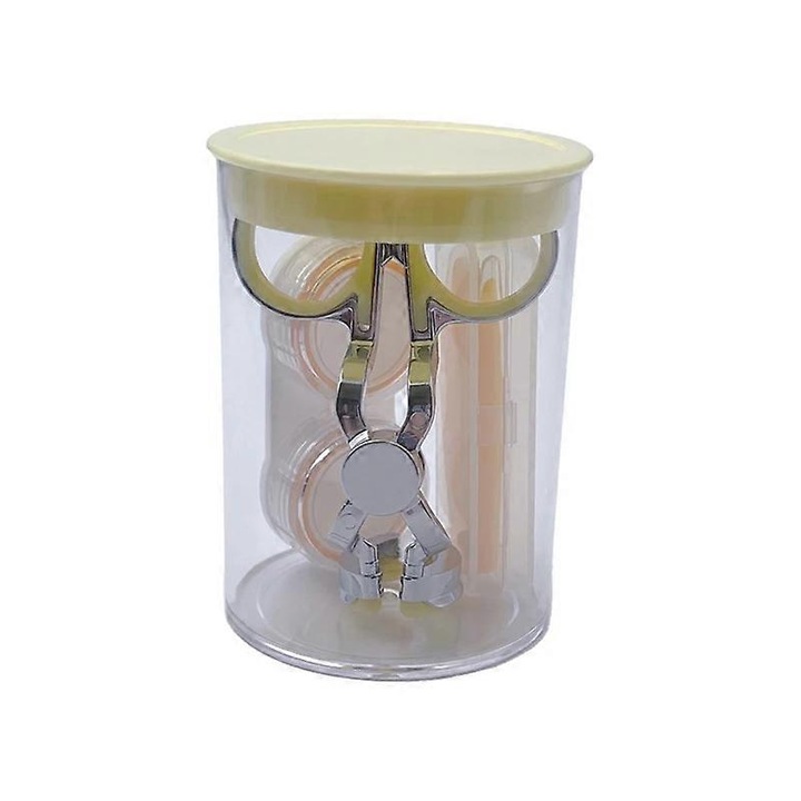 Комплект за контактни лещи FQ-K0276-20260908-566, апликатор със силиконов накрайник, пинсета, инструмент за поставяне, кутия за лещи, прозрачен цилиндричен калъф, жълт