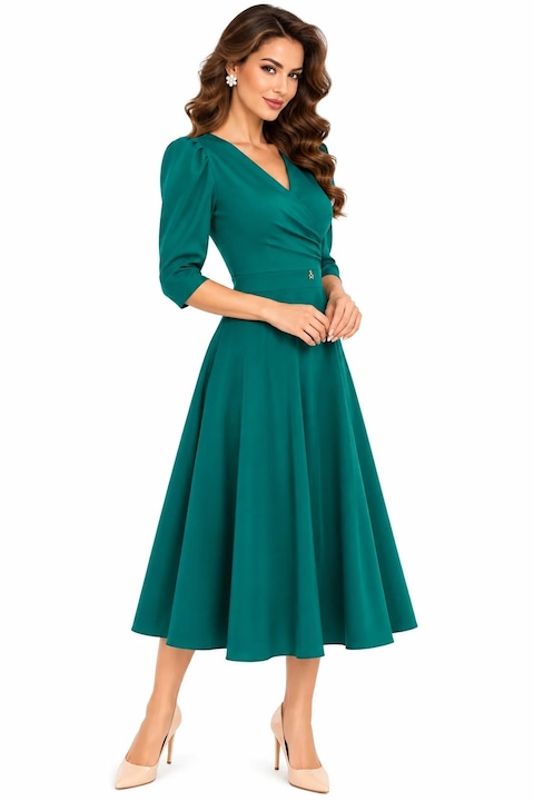 Rochie dama midi StarShinerS in clos cu umeri bufanti, Зелен