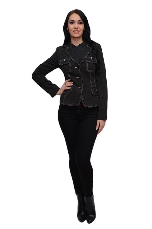Sacou office cu buzunare si dungi subtiri, D&J Exclusive, Negru/Alb