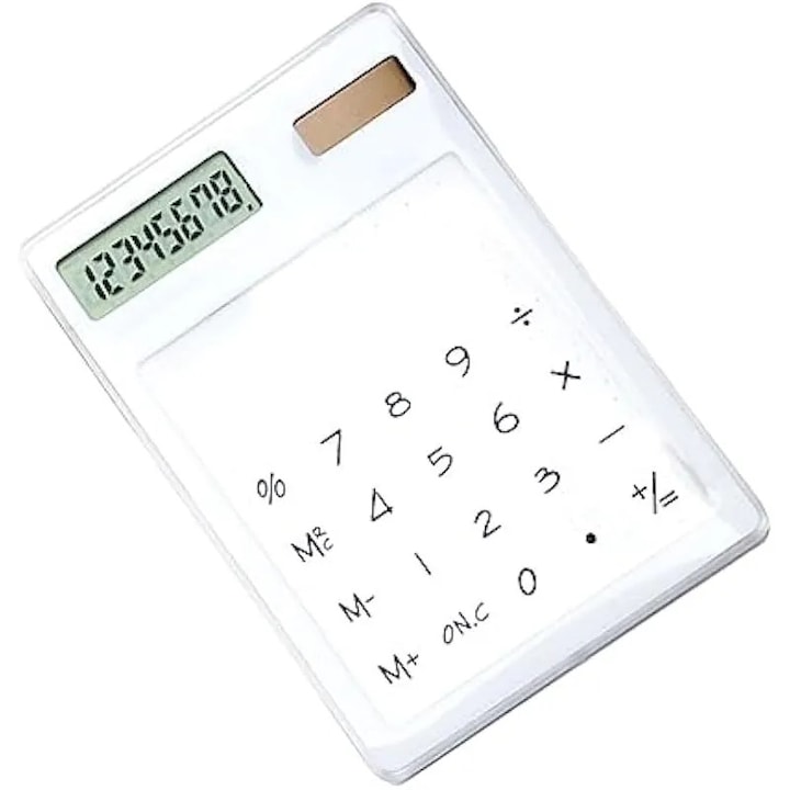 Калкулатор соларен K0588-CJ-260907-0721, тъчскрийн, 8-цифрен екран, устойчив прозрачен PS корпус, преносим