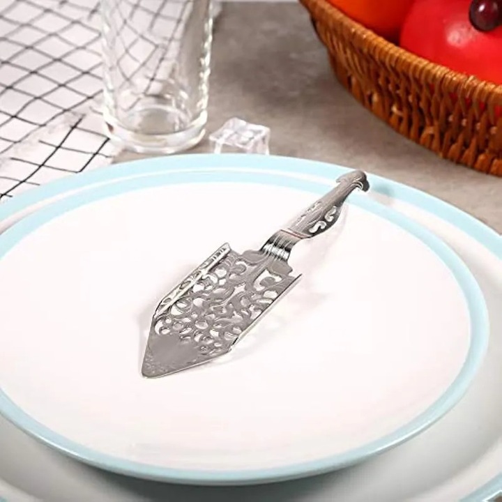 Lingura pentru absint din inox 304, perforata cu model ornamental pentru preparare traditionala, argintiu, set 5 bucati