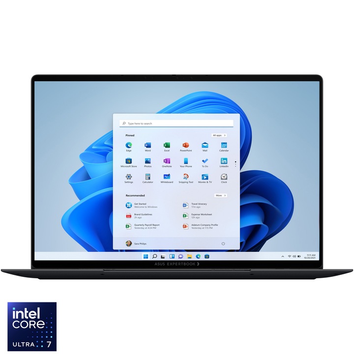 Laptop ASUS B9406CAA cu procesor Intel® Core™ Ultra 7 356H pana la 4.70 GHz, 14", OLED, WQXGA+, 32GB RAM, 512GB SSD, Intel® Graphics, Windows 11 Pro, Jet Fog