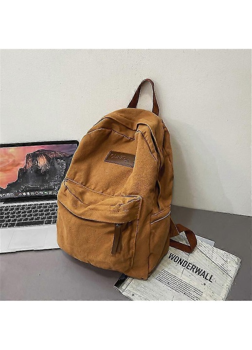 Унисекс раница от брезент с отделение за лаптоп L31792L, кафява, 20-35 L