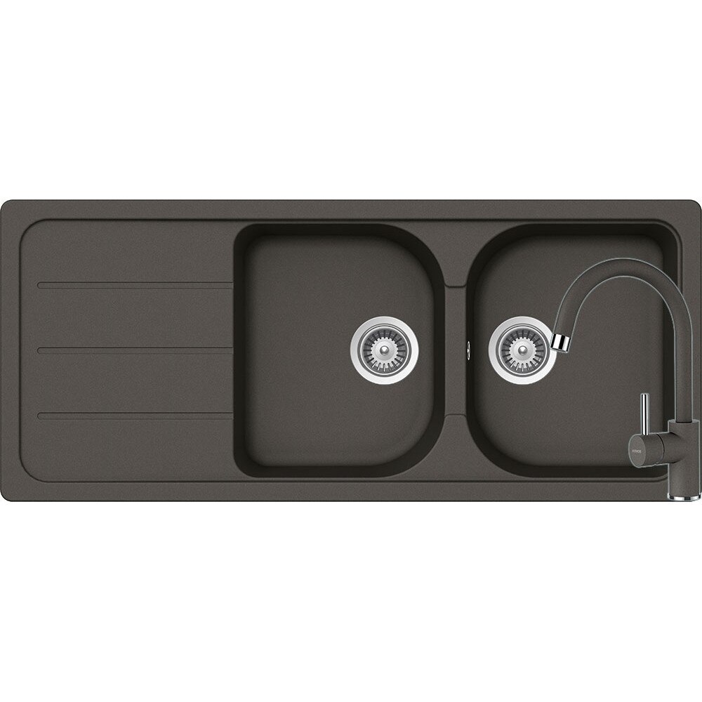 Kit chiuveta Schock Formhaus D-200 1160 x 500 mm si baterie Schock Plutos Asphalt Cristalite