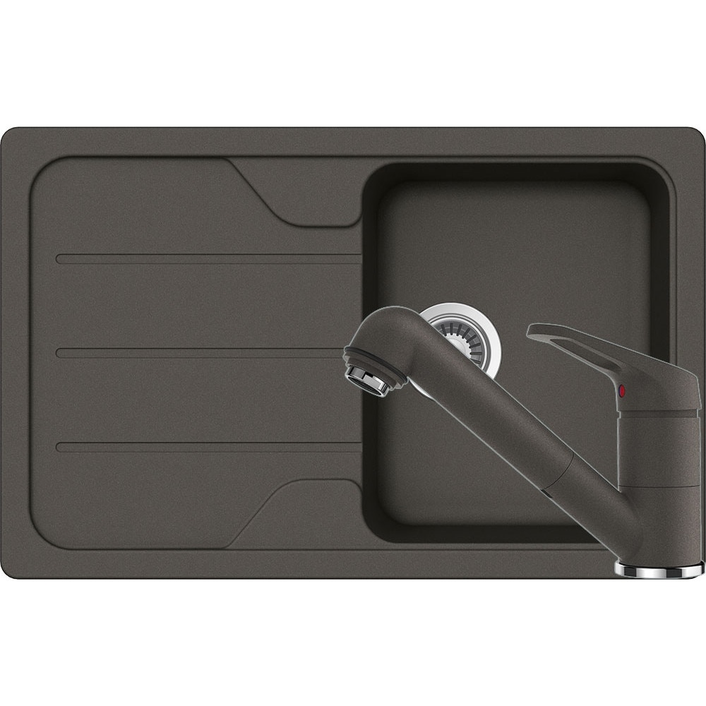 Kit chiuveta Schock Formhaus D-100S 780 x 500 mm si baterie Schock Cosmo cu Dus Extractibil Asphalt Cristalite