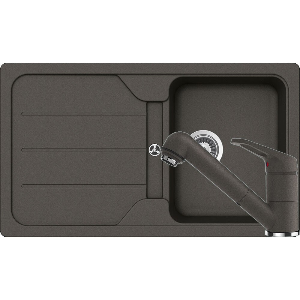 Kit chiuveta Schock Formhaus D-100 860 x 500 mm si baterie Schock Cosmo cu Dus Extractibil Asphalt Cristalite