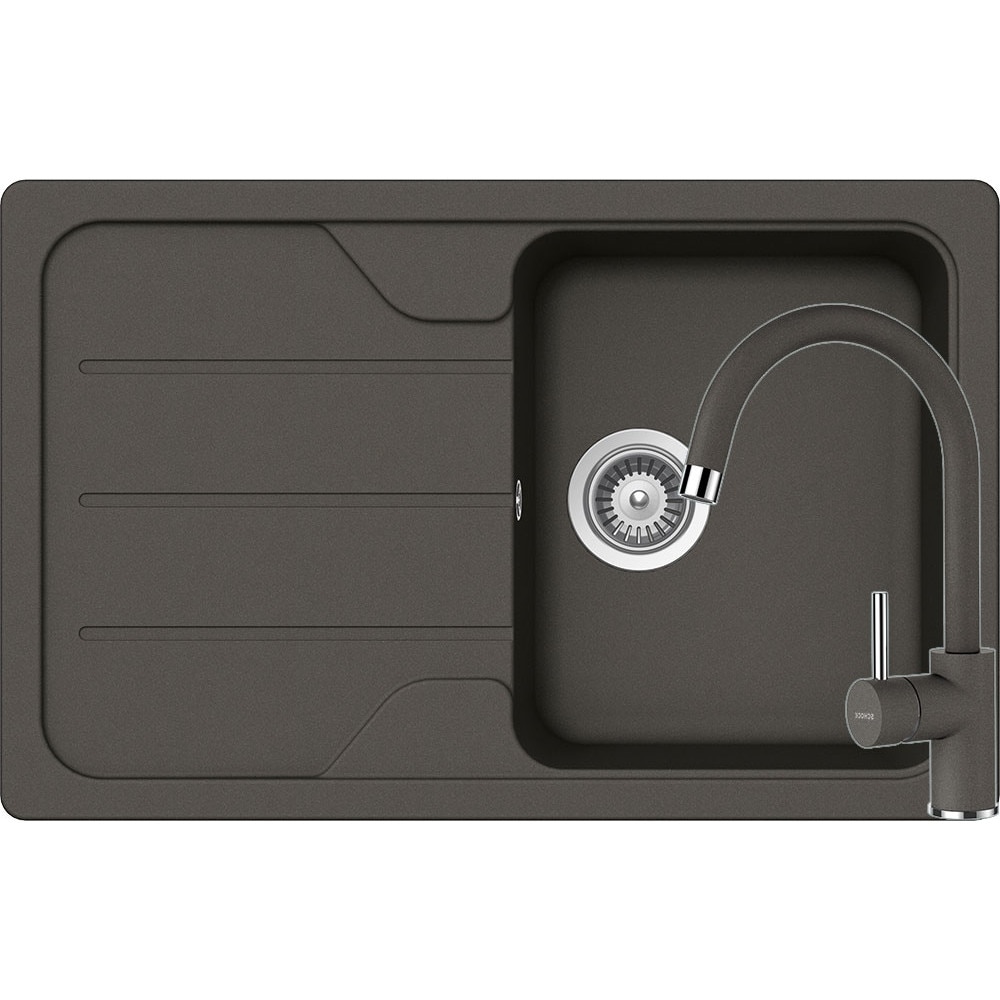 Kit chiuveta Schock Formhaus D-100S 780 x 500 mm si baterie Schock Plutos Asphalt Cristalite