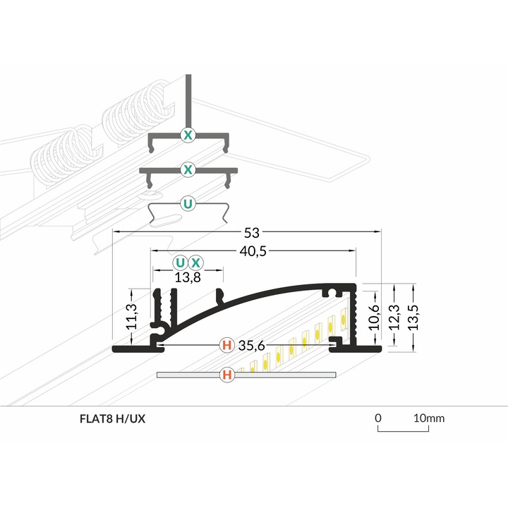 Alumínium profil LED szalaghoz - FLAT - 1m - nyers alumínium