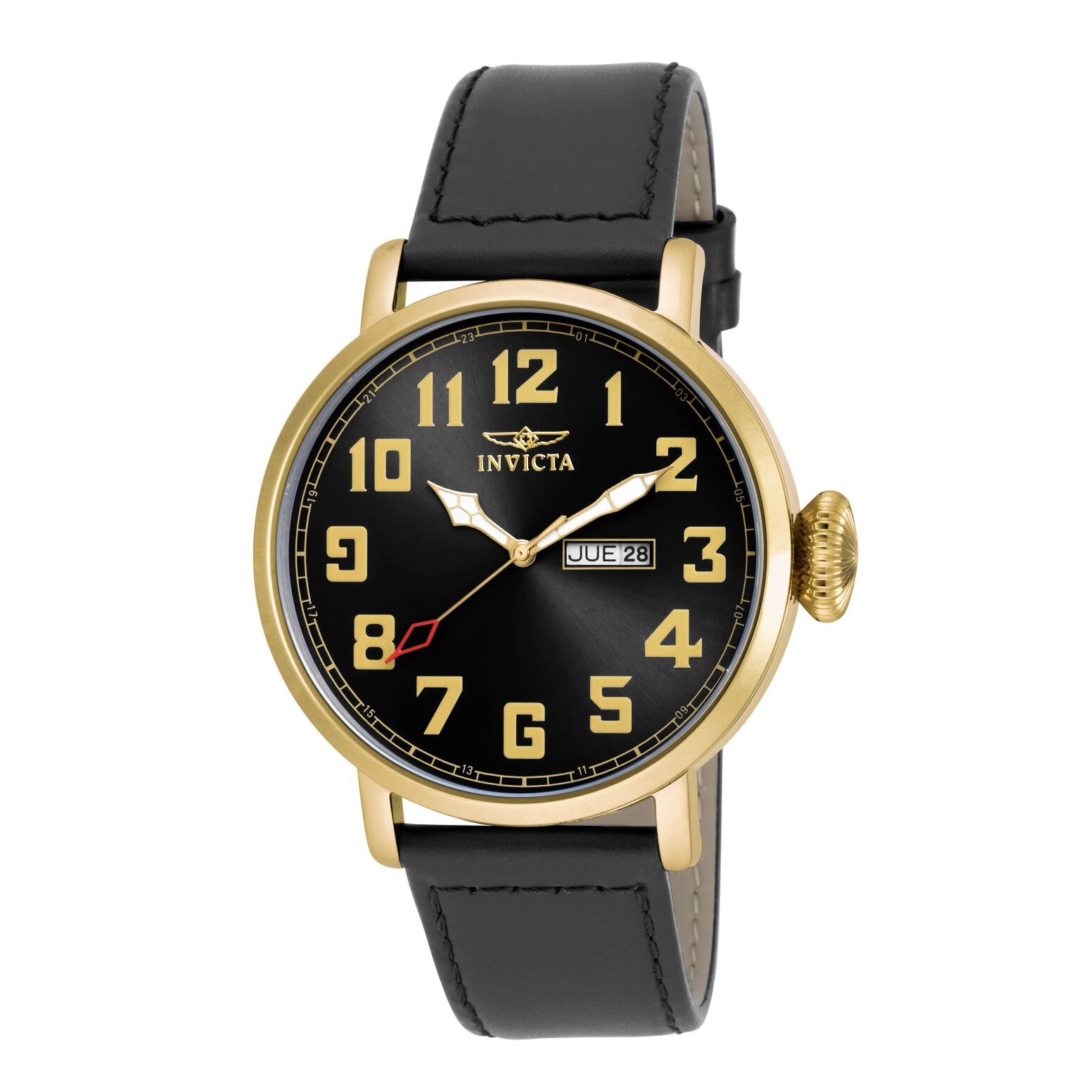 Ceas barbatesc INVICTA Vintage 18432, quartz, otel auriu, curea piele neagra, 100m