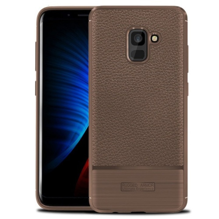 Hátlapvédő telefontok gumi / szilikon (bőrhatás, szálcsiszolt) Barna [Samsung Galaxy A8+ Plus (2018) SM-A730F]