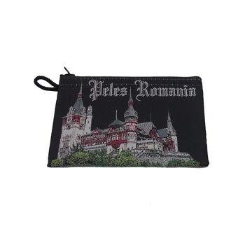 Portofel textil Peles Romania din broderie computerizata Portofel textil Peles Romania din broderie computerizata