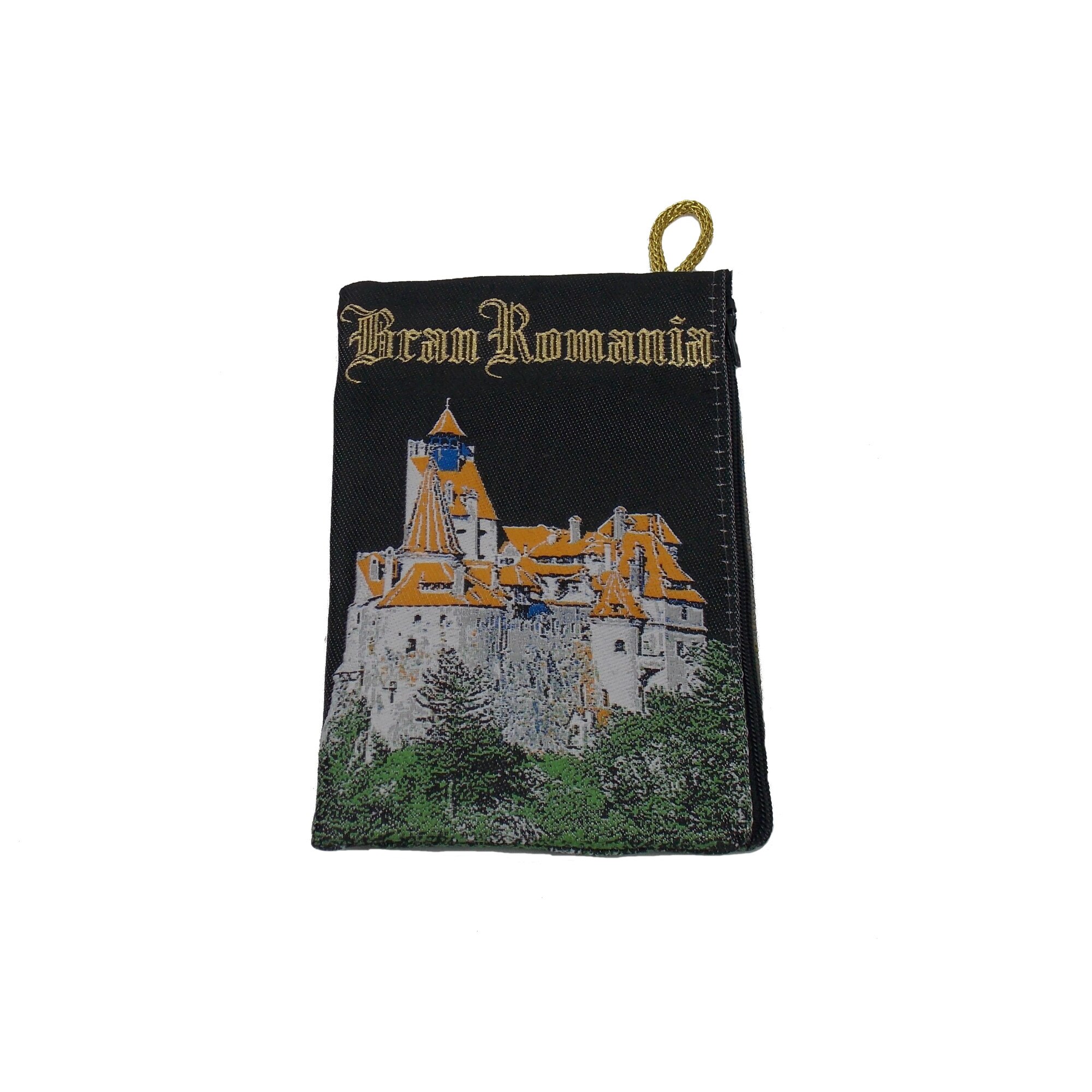 Portofel textil Bran Romania din broderie computerizata