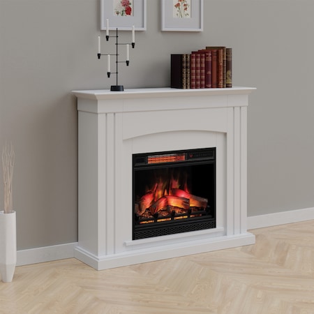 Semineu electric Arcadia ClassicFlame, cu focar de 23" 3D incalzire cu infrarosu, cu sunet, Pure White
