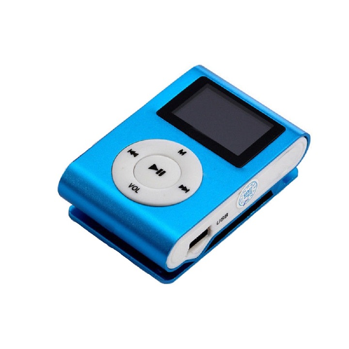 LRTM BT Mini MP3 lejátszó, LCD kijelzővel, microSD foglalat, kék