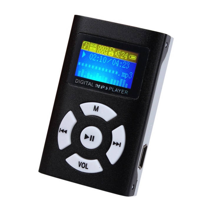 Mini MP3 Player cu display LCD, negru culoare slot microSD