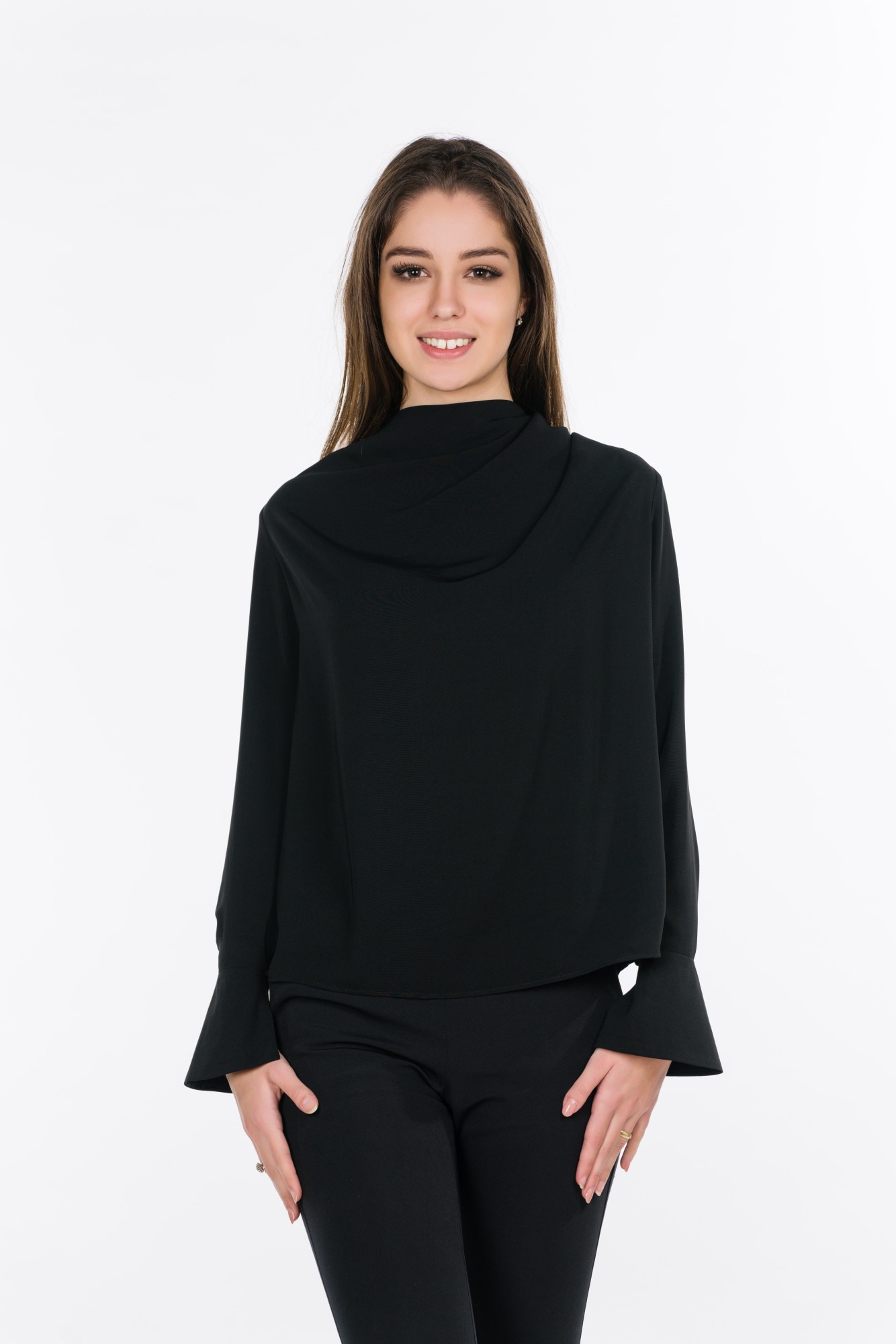 Bluza dama detaliu gat, Amaty, Negru