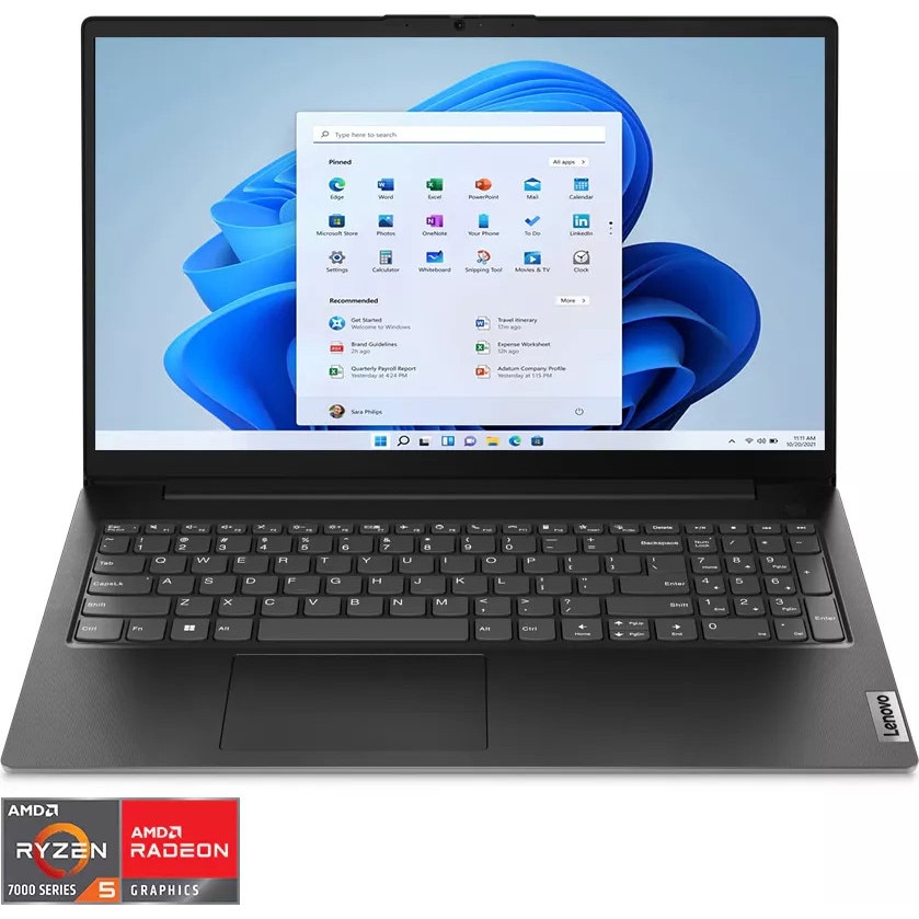 Laptop 15.6" Lenovo V15 G4 AMD Ryzen 5 7520U (6MB 4.3GHz) 8GB DDR5 256GB SSD Radeon 610M AMN FHD Win 11 Pro Black