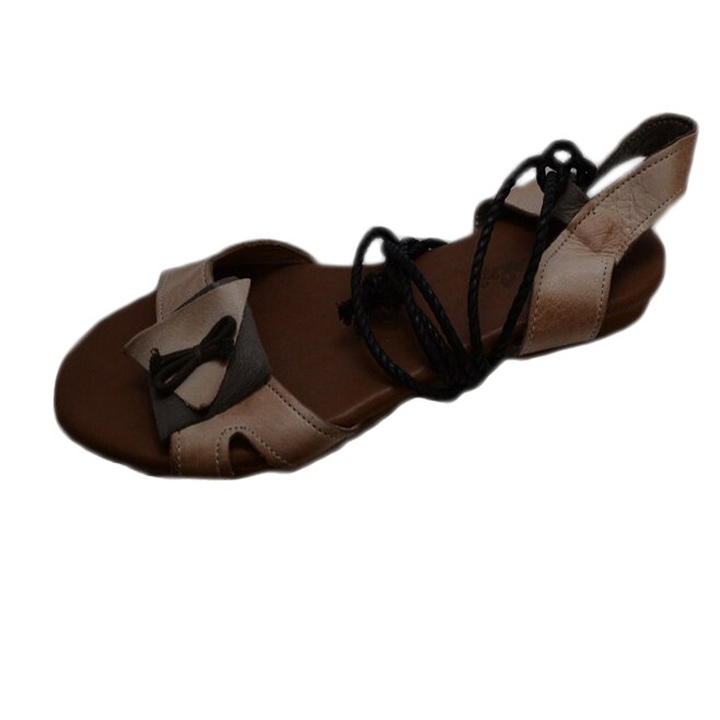 Sandale tinereasti cu talpa plata si varf rotund, D&J Exclusive, Bej