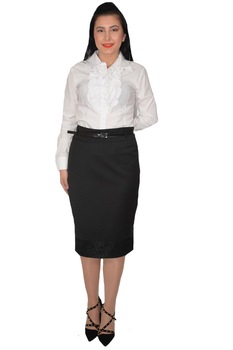 Fusta Amalia cu insertii de starsuri si dantela, D&J Exclusive, Negru Fusta Amalia cu insertii de starsuri si dantela, D&J Exclusive, Negru