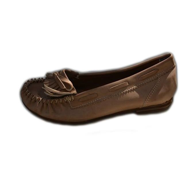 Balerini din piele ecologica, cu franjuri, D&J Exclusive, Maro