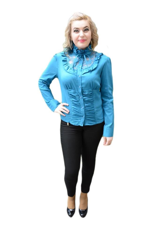 Camasa din material cu aspect de saten, D&J Exclusive, Turcoaz