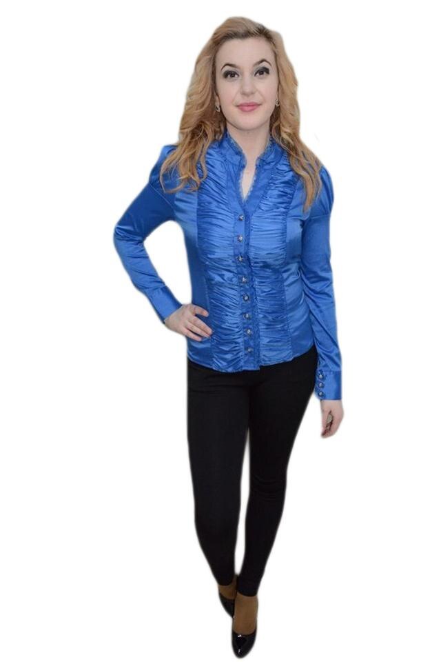 Camasa cu maneca lunga si pliuri in fata, D&J Exclusive, Albastru