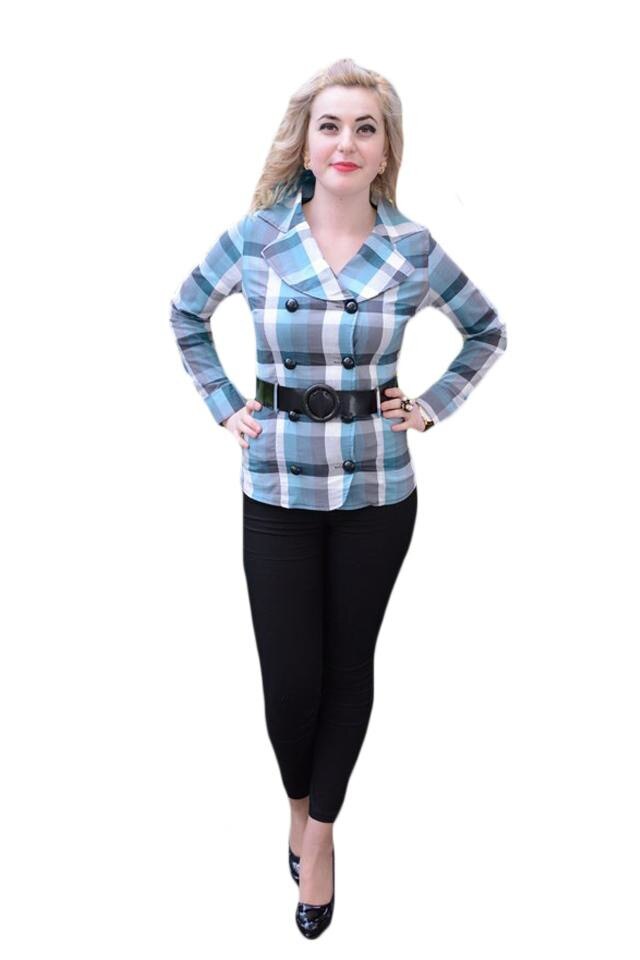 Camasa cambrata cu carouri in degrade, D&J Exclusive, Turcoaz