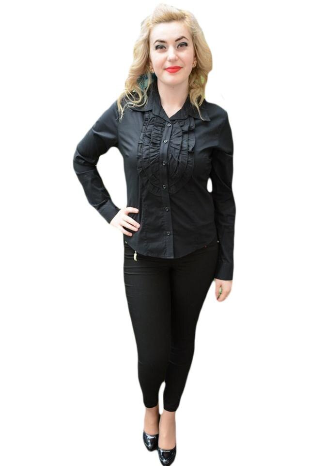 Camasa office volanas cret in fata, nasturi, D&J Exclusive, Negru