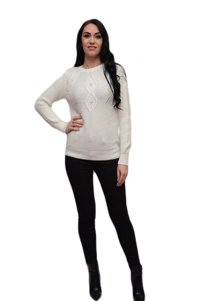 Bluza calduroasa cu insertii de perle albe, D&J Exclusive, Alb