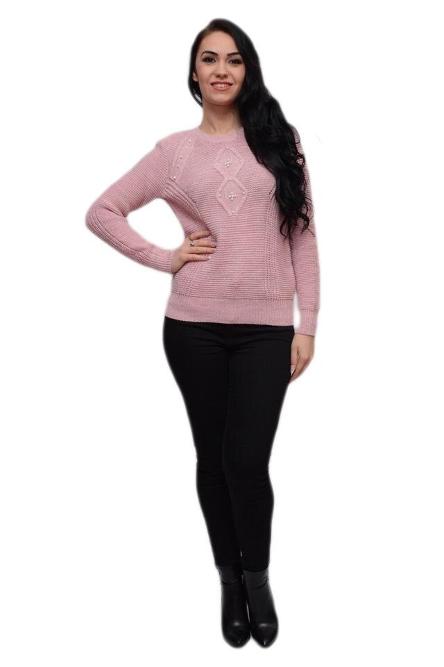 Bluza calduroasa cu insertii de perle albe, D&J Exclusive, Roz