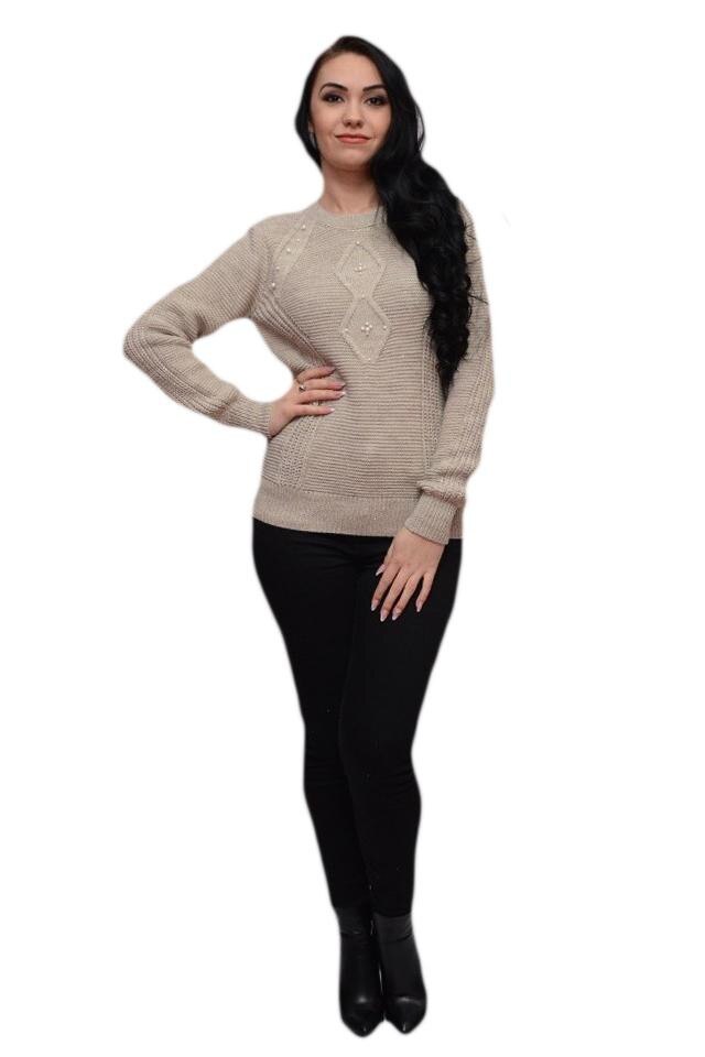 Bluza calduroasa cu insertii de perle albe, D&J Exclusive, Bej