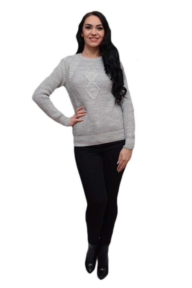 Bluza calduroasa cu insertii de perle albe, D&J Exclusive, Gri