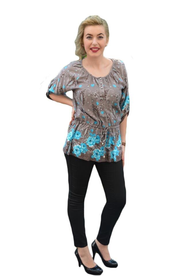 Bluze cu maneca trei-sfert, decolteu rotund, D&J Exclusive, Turcoaz