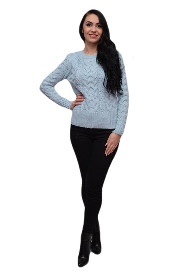 Bluza tinereasca cu design clasic de opturi impletite, D&J Exclusive, Albastru