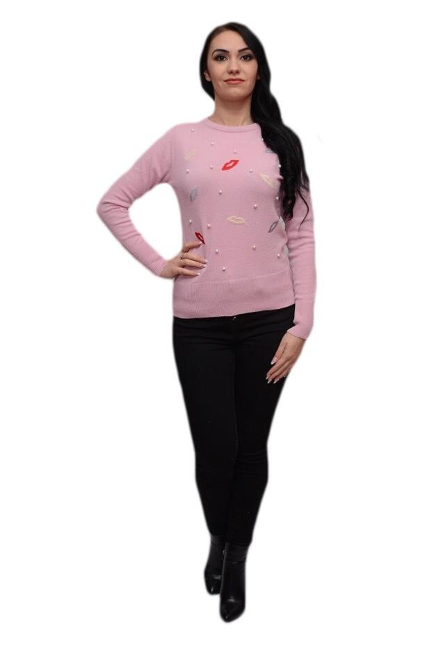 Bluza feminina cu broderie si margele, D&J Exclusive, pudra