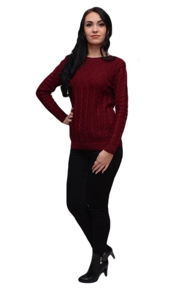 Bluza cu mansete normale, material tricotat, D&J Exclusive, Marsala