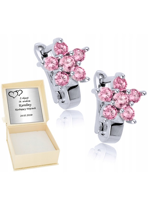 Сребърни обеци 925, цветни, за деца - цирконий, английско закопчаване