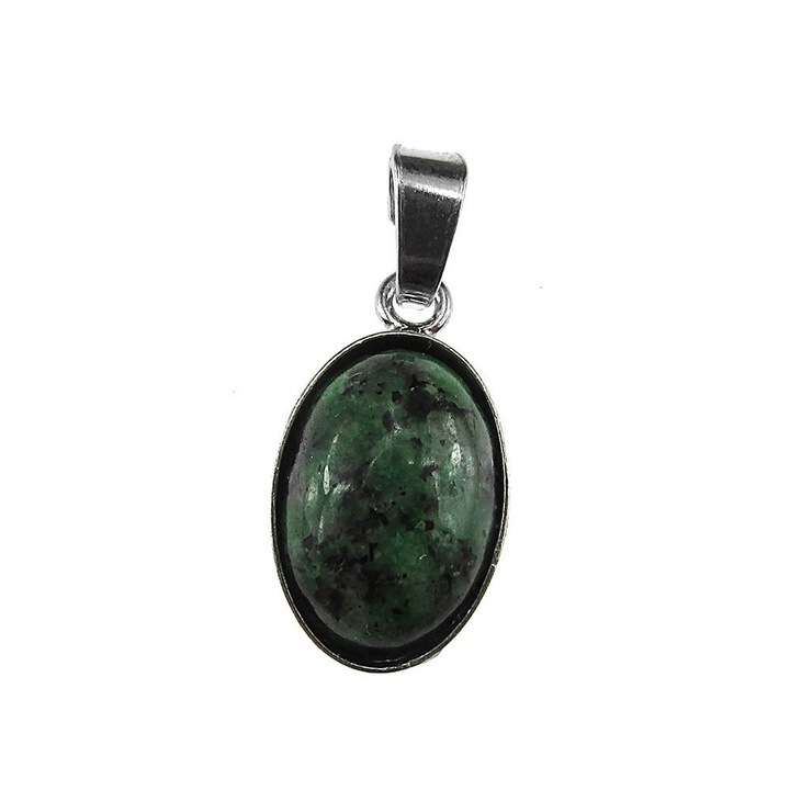 Pandantiv argint rodiat cu rubin zoisit 14x10 MM, GlamBazaar, 2.2 cm x 1 cm, cu Rubin zoisit, Verde, tip pandantiv de argint 925 cu pietre naturale