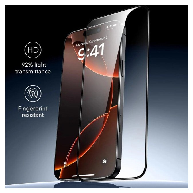 Pachet 3 x Folie Sticla Esr Armorite Compatibila Cu iPhone 18 Pro, Aplicator Inclus, Montaj Usor, Transparenta Cu Rama Neagra