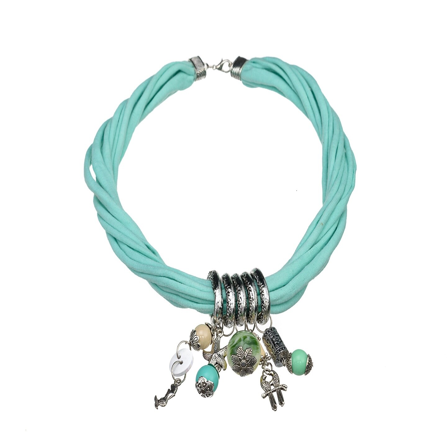 Colier Statement Verde Jad 50 cm Textil Handmade